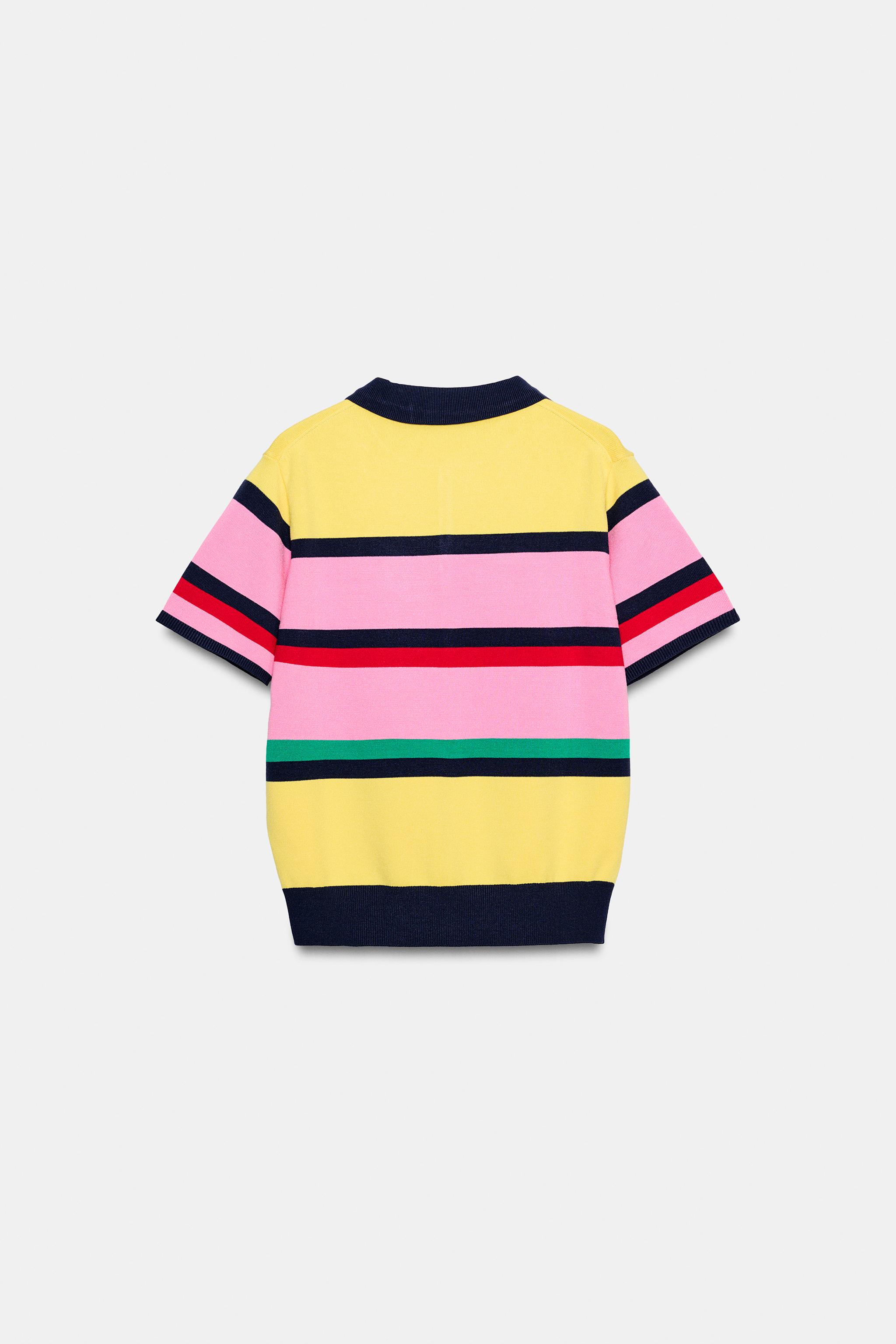 STRIPED KNIT POLO TOP